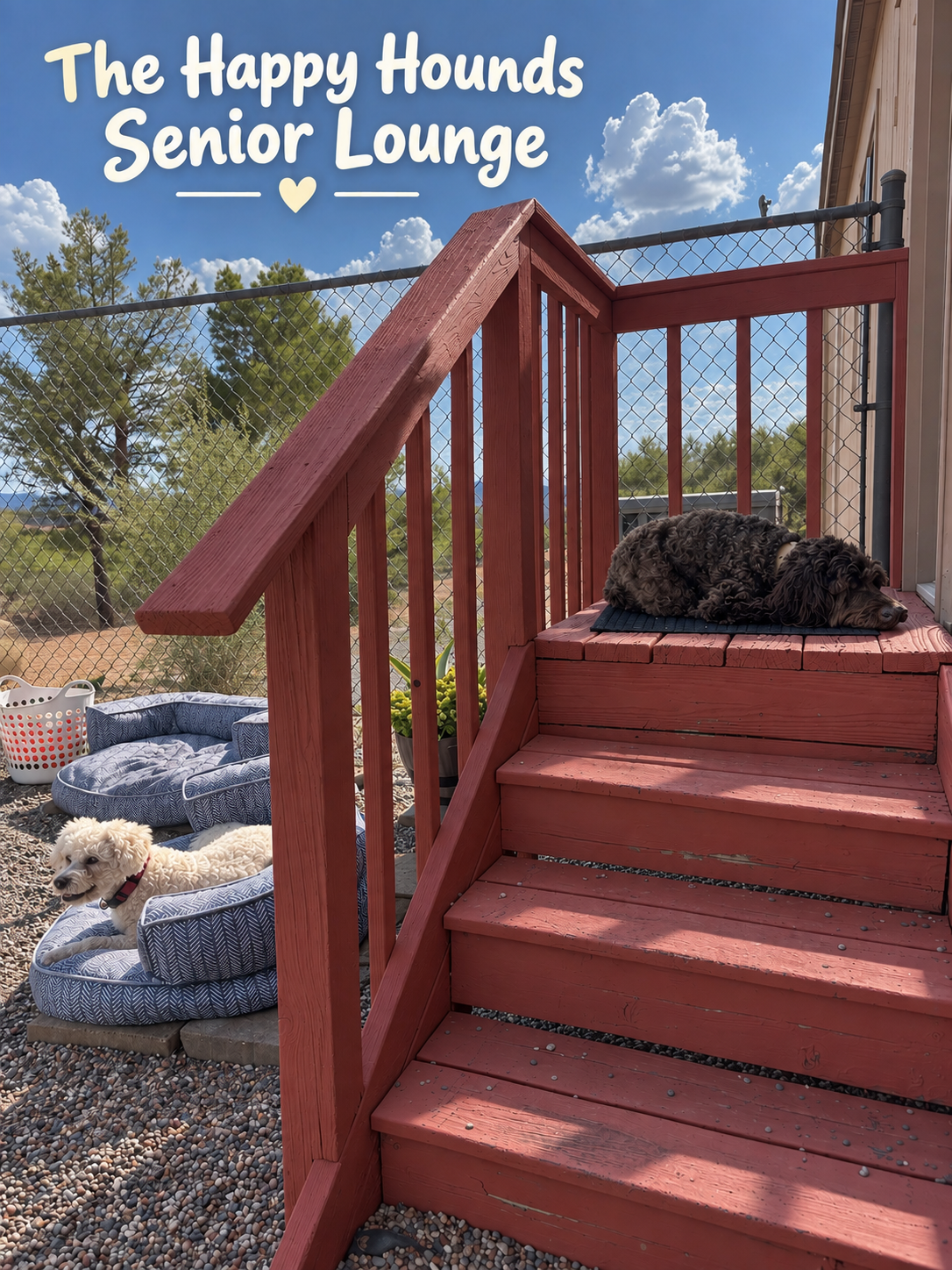The Happy Hounds Senior Lounge with two senior dogs